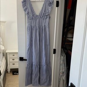 Skies Are Blue Striped Maxi Dress in Blue and White